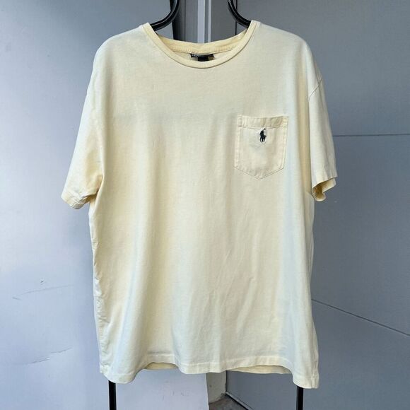 Vintage 90s Polo Ralph Lauren Single Stitch Yellow Logo Tee - - Picture 1 of 10